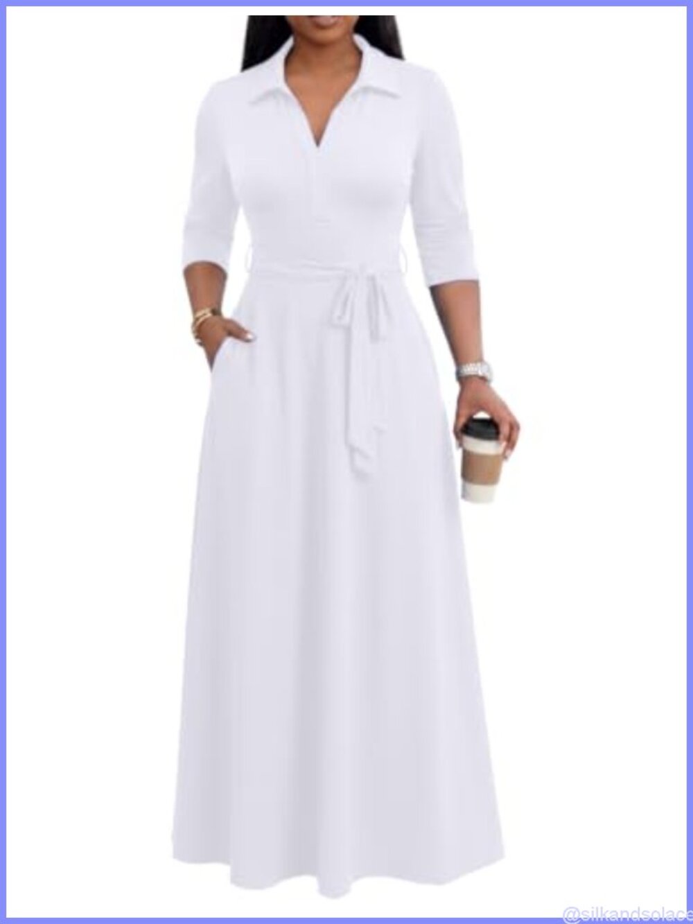 Maxi Dress for Women Casual V Neck 3/4 Sleeve Long Church Semi Formal with
